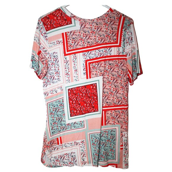 Renuar Women's S Soft Bamboo Top Short Sleeve Floral Deep V-Neck Shirt MSRP $98 - Picture 2 of 3